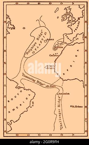 Une carte supposée de l'emplacement d'Atlantis (de 'UN peu d'Atlantis' par D Erskine (nom de plume de John Stuart Buchan 1852-1927) publié 1900 - Dolphin's Ridge est maintenant appelé la crête Mid-Atlantic. Banque D'Images