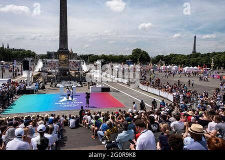 FRANCE. PARIS (8ÈME ARRONDISSEMENT). JOURNÉE OLYMPIQUE, PLACE DE LA CONCORDE, 23 JUIN 2019 Banque D'Images