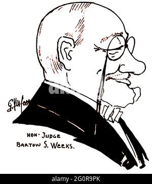 1919 - l'honorable juge Bartow S Weeks - d'un livre de caricatures de personnages célèbres de l'époque par l'artiste Giovanni Viafora (Etats-Unis) - Bartow Sumter Weeks (1861 – 1922) était un président du New York Athletic Club et de l'amateur Athletic Union. Il était également un juge éminent de la Cour d'appel de New York. Banque D'Images