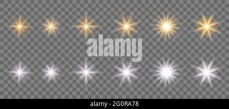 Ensemble d'étoiles étincelantes. Effet de lumière en étoile vectorisé isolé sur fond transparent Illustration de Vecteur