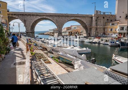 Vallon des Auffes - une des baies les plus célèbres de Marseille Banque D'Images