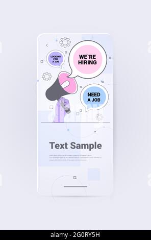 le responsable rh tient le haut-parleur que nous embauchons. rejoignez-nous discours vacant besoin d'un concept de recrutement d'emploi Illustration de Vecteur