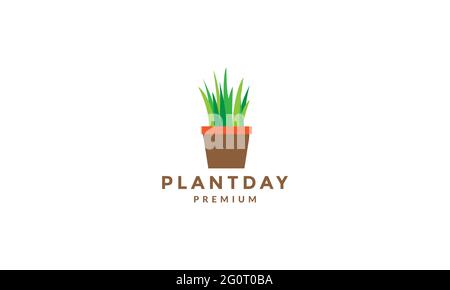 résumé herbe pot de plantes logo symbole vecteur icône illustration graphique conception Illustration de Vecteur