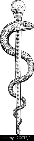 Symbole de serpent médical vintage de la tige d'Asclepius Illustration de Vecteur