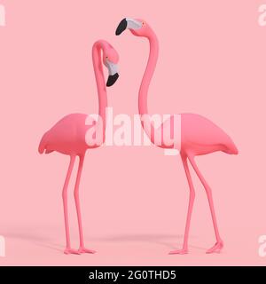 Rose flamants sur fond rose rendu 3D Banque D'Images