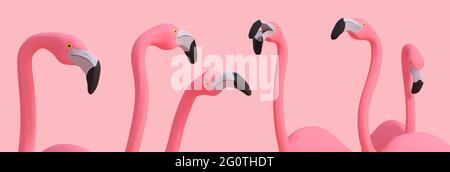 Rose flamants sur fond rose rendu 3D Banque D'Images