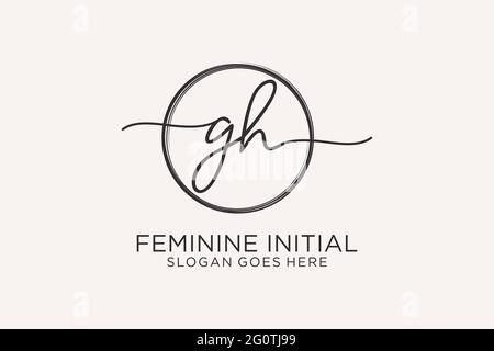 GH écriture logo avec cercle modèle vecteur logo de signature initiale, mariage, mode, floral et botanique avec modèle créatif. Illustration de Vecteur