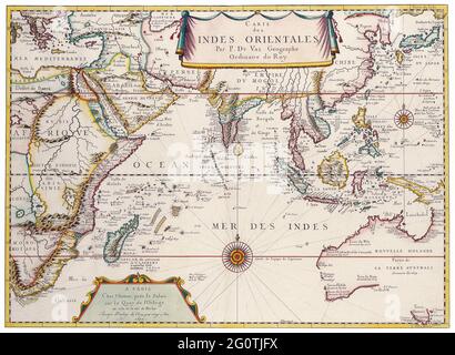 World Print, Old World Map, Antique World Map, Vintage World Map, Retro World Map, Cartes antiques de la carte mondiale de l'Asie du Sud-est Pierre Duval 1680 Banque D'Images