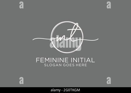 Logo d'écriture MT avec modèle circulaire logo vectoriel de signature initiale, mariage, mode, floral et botanique avec modèle créatif. Illustration de Vecteur