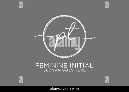 Logo d'écriture PT avec modèle circulaire logo vectoriel de signature initiale, mariage, mode, floral et botanique avec modèle créatif. Illustration de Vecteur