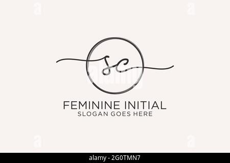 Logo SC écriture manuscrite avec modèle circulaire logo vectoriel de signature initiale, mariage, mode, floral et botanique avec modèle créatif. Illustration de Vecteur