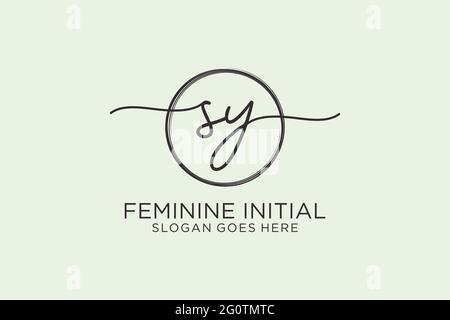 Logo SY writing avec modèle circulaire logo vectoriel de signature initiale, mariage, mode, floral et botanique avec modèle créatif. Illustration de Vecteur