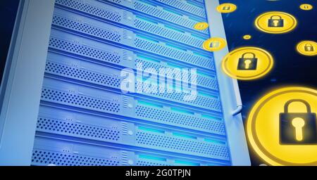Composition des icônes de cadenas de sécurité en ligne sur le serveur de l'ordinateur Banque D'Images