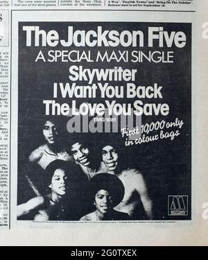 Publicité pour le single Jackson Five dans le magazine Record Mirror des années 1970 Banque D'Images