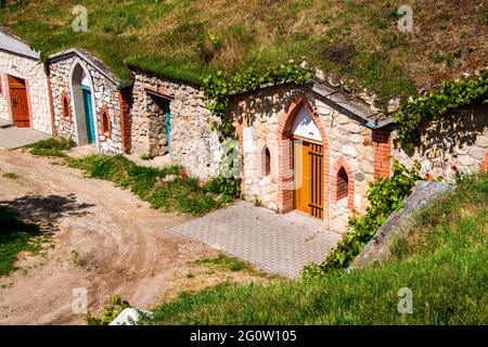 Caves à vin du village de Kobyli, dans le sud de la Moravie, République tchèque Banque D'Images