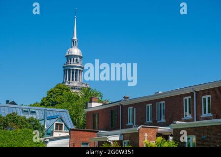 Site du patrimoine de la Vieille-Prairie près de Montréal, Québec, Canada. Église de la Nativité de la Sainte-Vierge à la Prairie. Banque D'Images