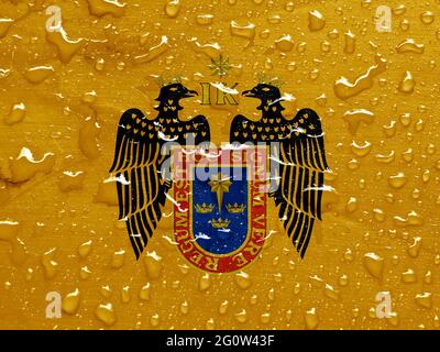 Drapeau de Lima, Pérou avec gouttes de pluie Banque D'Images
