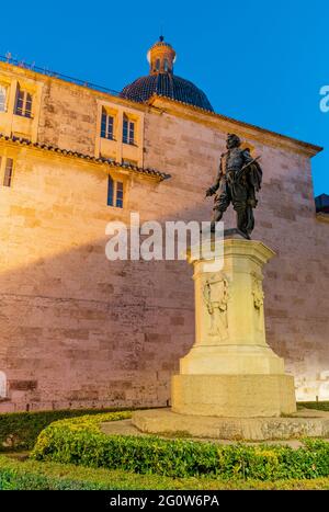 Statue du peintre José de Ribera, dans la vieille ville de Valence, Espagne. Banque D'Images