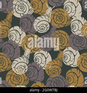 Motif vectoriel sans couture avec silhouettes décoratives d'escargots et de coques. Design élégant sur fond neutre. Illustration de Vecteur