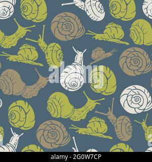 Motif vectoriel sans couture avec silhouettes d'escargots à chenilles. Conception avec escargots vert vif sur fond neutre. Illustration de Vecteur