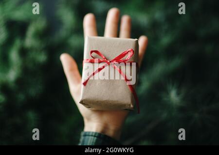 Femele mains tenant gif boxt. Idées pour la décoration de noël et les cadeaux. Concept Noël et nouvel an. Banque D'Images