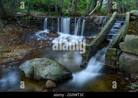 Cascade dans la rivière principale de la Riera, à côté de Viladrau, à Montseny (Catalogne, Espagne) Banque D'Images