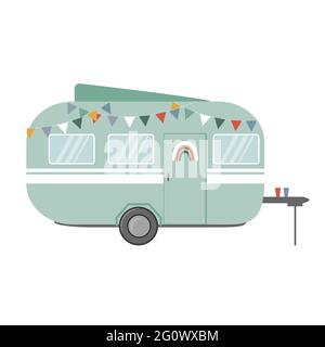 Icône remorque de voyage plate, illustration vectorielle. Élément de conception pour les arrière-plans de camping Illustration de Vecteur