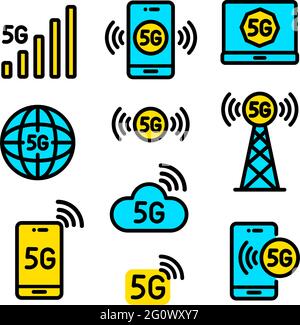 jeu d'icônes de vecteur de couleur 5g. Collection de symboles ou de logos de connexion Internet réseau. Illustration de vecteur de stock dans un style simple Illustration de Vecteur
