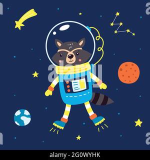 Animaux dans l'espace. Illustration vectorielle sur fond bleu. Illustration de Vecteur