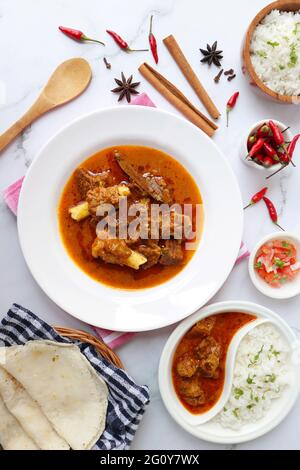 Le curry de mouton Shahi, le masala de mouton, le korma de mouton est un célèbre plat non végétarien épicé de l'Inde. Il est fait de viande de chèvre avec des épices. Banque D'Images