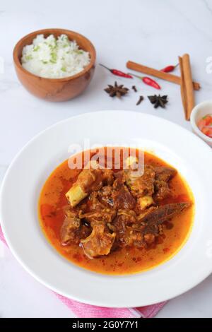 Le curry de mouton Shahi, le masala de mouton, le korma de mouton est un célèbre plat non végétarien épicé de l'Inde. Il est fait de viande de chèvre avec des épices. Banque D'Images