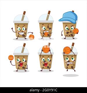 Un café au chocolat de talent avec le personnage de dessin animé de boba comme athlète de basket-ball. Illustration vectorielle Illustration de Vecteur