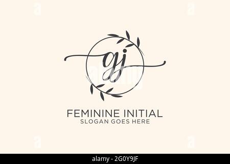 GJ beauté monogramme et élégant logo design écriture logo de la signature initiale, mariage, mode, floral et botanique avec modèle créatif. Illustration de Vecteur