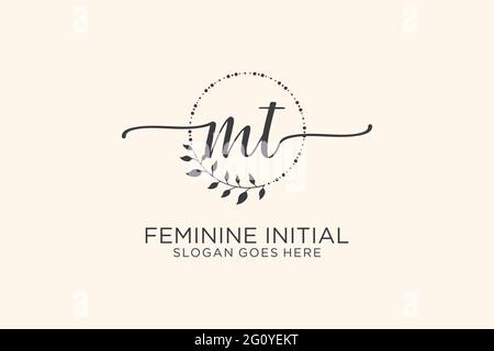 Mt beauté monogramme et élégant logo design écriture logo de la signature initiale, mariage, mode, floral et botanique avec modèle créatif. Illustration de Vecteur