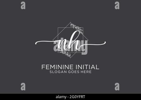 NH beauté monogramme et élégant logo design écriture logo de la signature initiale, mariage, mode, floral et botanique avec modèle créatif. Illustration de Vecteur