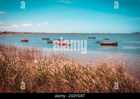 Panorama de Laguna dello Stagnone, Marsala, Trapani, Sicile, Italie, Europe Banque D'Images