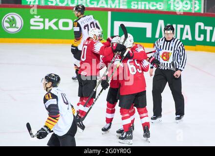 Riga, Lettonie. 03ème juin 2021. SUISSE - ALLEMAGNE Championnat DU MONDE DE HOCKEY SUR GLACE de l'IIHF Quarterfinal, à Riga, Lettonie, Lettland, juin 3, 2021, saison 2020/2021 crédit: Peter Schatz/Alay Live News Banque D'Images