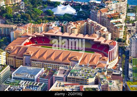 Stade Louis II COMME Monaco FC stade vue aérienne, Fontvieille, Monaco. Banque D'Images