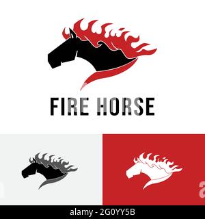 Feu flamme brûlante Horse Run Fast Racehorse logo Illustration de Vecteur