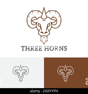 Symbole du logo de la ligne de tête de chèvre à trois cornes Illustration de Vecteur