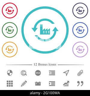 Rétablir les valeurs par défaut des icônes de couleur plate dans les contours de forme de cercle. 12 icônes bonus incluses. Illustration de Vecteur