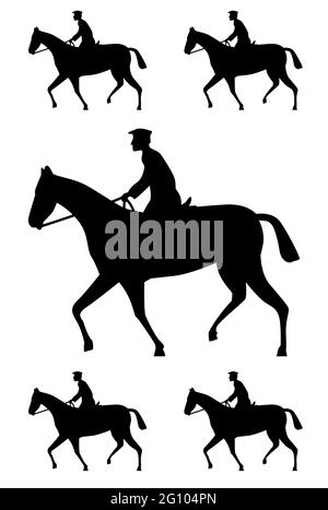 Cheval cavalier silhouette noir sur toile blanche vue latérale cheval et jockey , logo ou taille d'autocollant , vecteur de haute qualité , poney Illustration de Vecteur