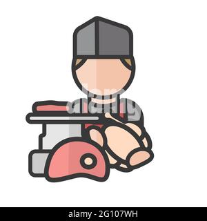 Avatar du boucher. Vendeur de viande. Homme travaillant. Utilisateur du profil, personne. Icône Contacts. Illustration vectorielle isolée Illustration de Vecteur