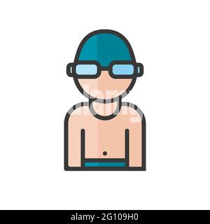 Avatar du nageur. Homme jouant du caractère de sport nautique. Utilisateur du profil, personne. Icône Contacts. Illustration vectorielle isolée Illustration de Vecteur