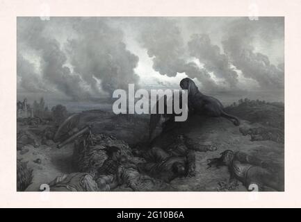 Peinture sur la guerre franco-prussienne faite par Gustave doré en 1871 et intitulée 'l'Enigme'. C'est une peinture allégorique de l'humanité face aux horreurs Banque D'Images