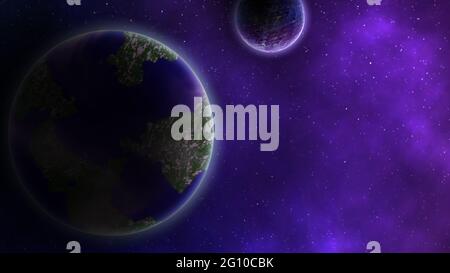 arrière-plan interstellaire de planètes rocheuses entourées d'étoiles et de nébuleuses colorées dans l'espace, illustration 3d Banque D'Images