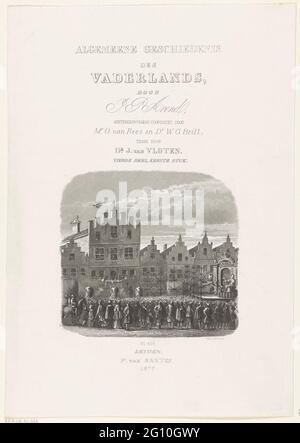 Page de titre de J. van Vloten, Histoire générale de la Fatherland, Leiden 1877; publication de la paix de Breda, 1667. Page de titre avec texte et représentation de la publication de la paix de Breda le 24 août 1667 sur le marché de Breda. Banque D'Images