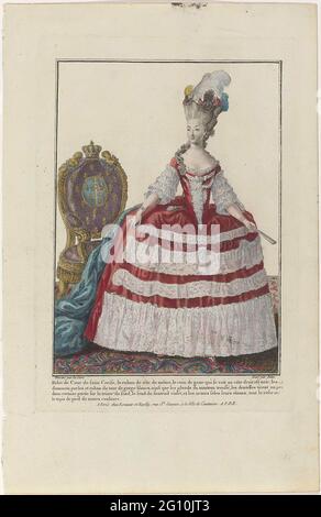 Marie Antoinette: La Reine de la mode: Gallerie des modes et costumes English. Les reines françaises devaient donner l'exemple dans le domaine de la mode. En tant qu'épouse de Louis XVI, Marie-Antoinette s'est jetée dans cette tâche avec enthousiasme. Avec sa marche de modes Rose Bertin et son coiffeur Léonard, elle a lancé beaucoup d'une nouvelle mode. L'étiquette de la cour dictait les robes de cour – somptueusement embellies de jupes larges. Lors de la réception des visiteurs, Marie Antoinette portait une robe à la polonaise 1 2, mais préférait une robe décontractée et ample lorsqu'elle se trouvait dans son propre pavillon à Versailles. TH Banque D'Images