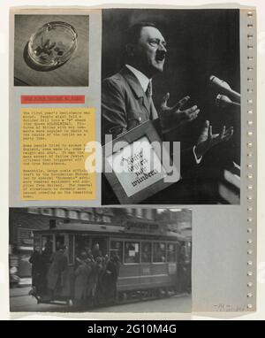 La petite résistance; photo et collage livre "l'appareil photo caché". Deux photos qui montrent quelque chose de la maison intérieure de résistance: Le 'W' de Wilhelmina plié d'une feuille de guilde papier (LB) et une photo d'Hitler avec comme légende: Nicht Ärgern, Nur Wundern. (RB) UNE troisième photo montre un tram qui montre une troisième photo de foule est parce que beaucoup de wagons de tram ont disparu en Allemagne (ci-dessous) Banque D'Images