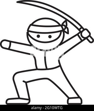 Dessin animé Ninja caractère vector line icône pour la Journée Ninja le 5 décembre Illustration de Vecteur